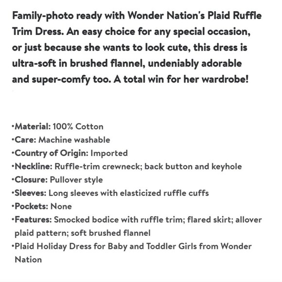 Wonder Nation Baby and Toddler Girl Plaid Holiday Dress 12m - Picture 8 of 8